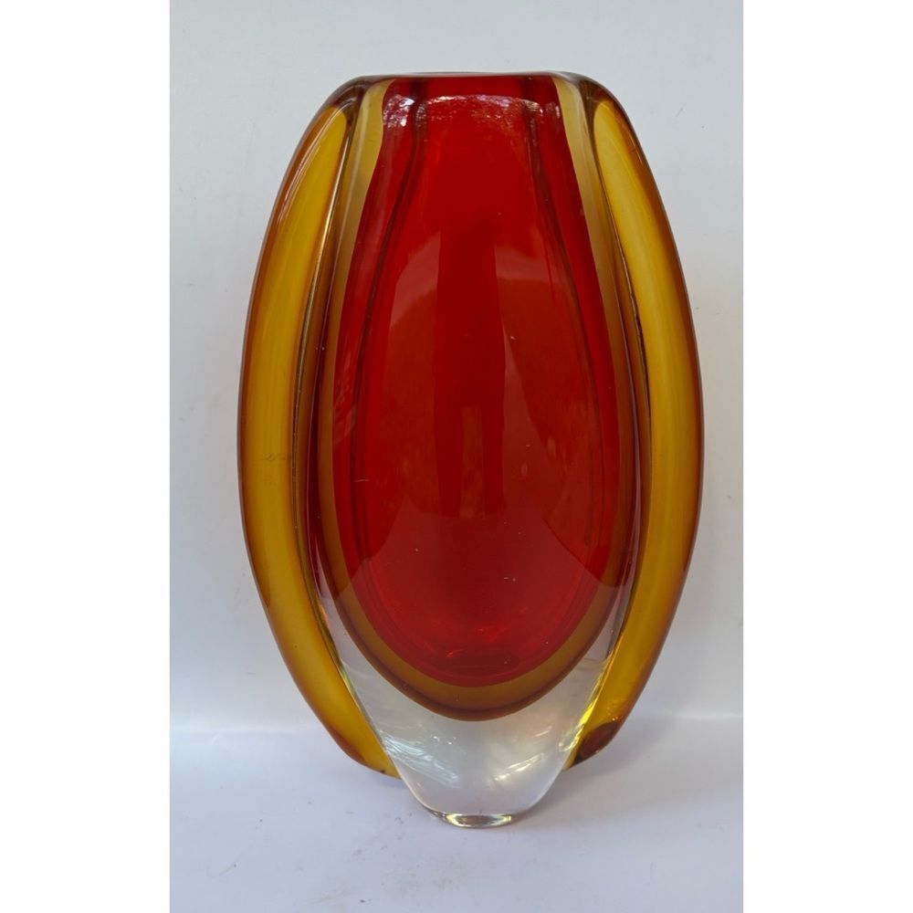 1970’s Murano Red and Amber Sommerso Art Glass Vase